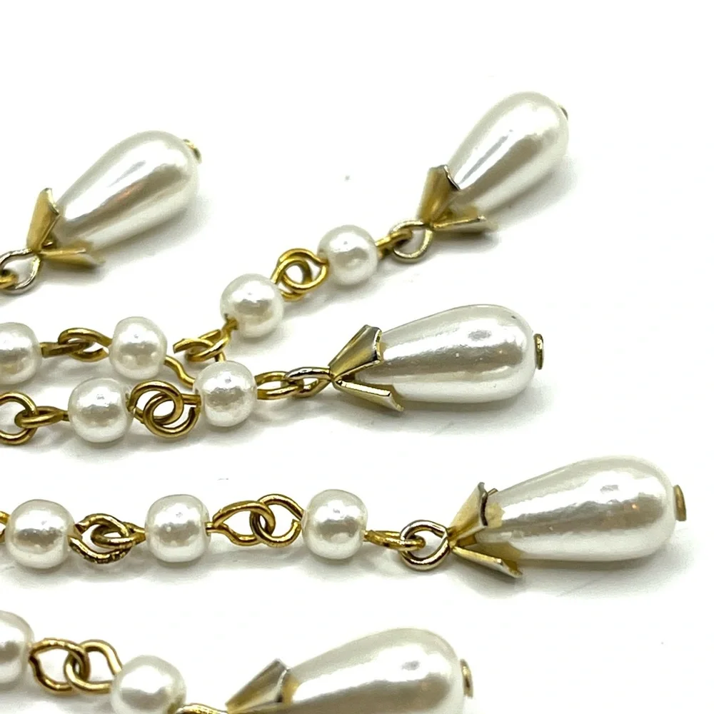 Gold Tone and  Pearl Brooch Waterfall Victorian Style Brooch Teardrop